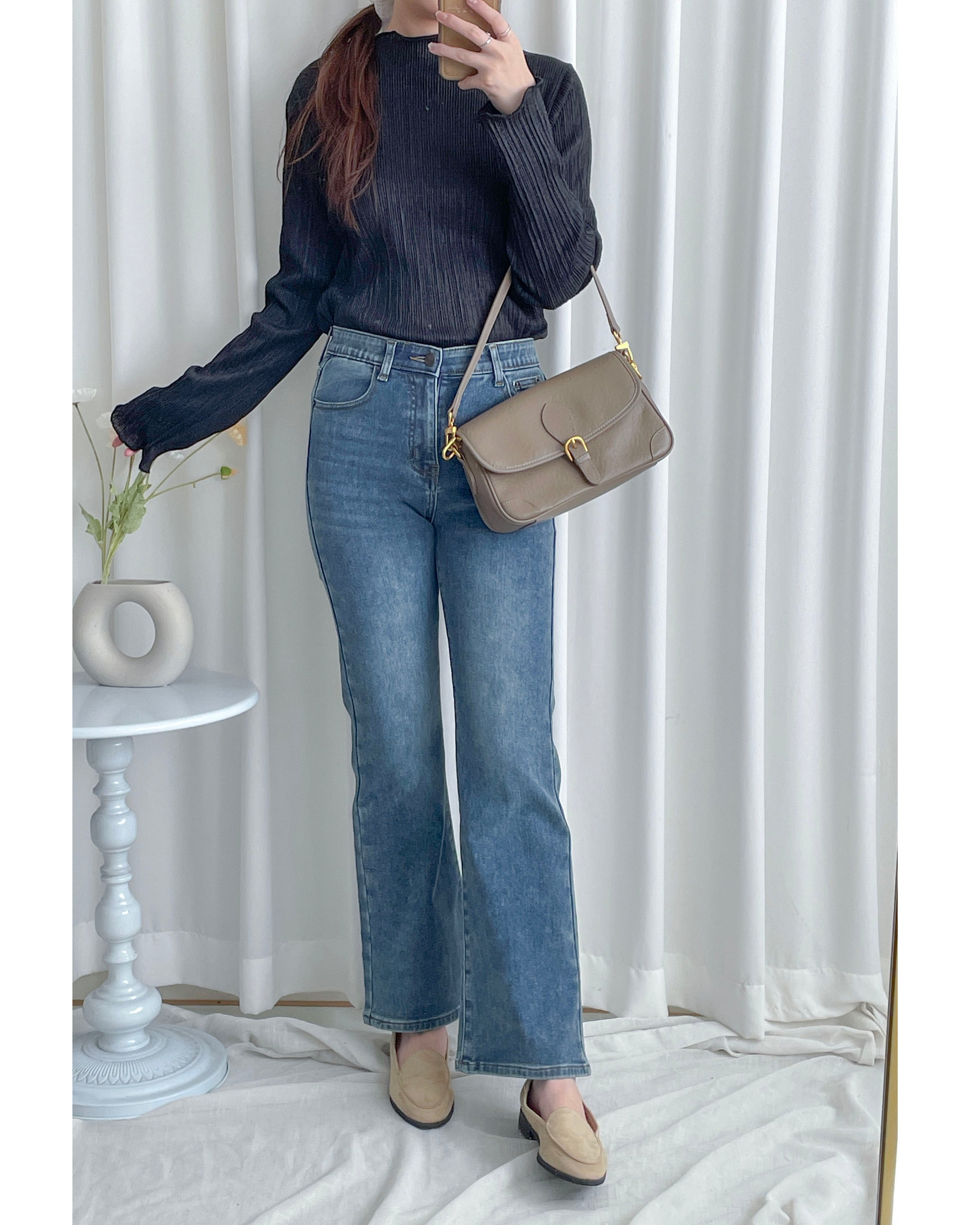 Ruffle Collar Top 直條紋皺褶微光澤感上衣/ TP9205 (pre-order ivory)