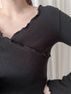 Wrap Neck Top 顯瘦疊領波浪衣邊彈性上衣/ TP9119