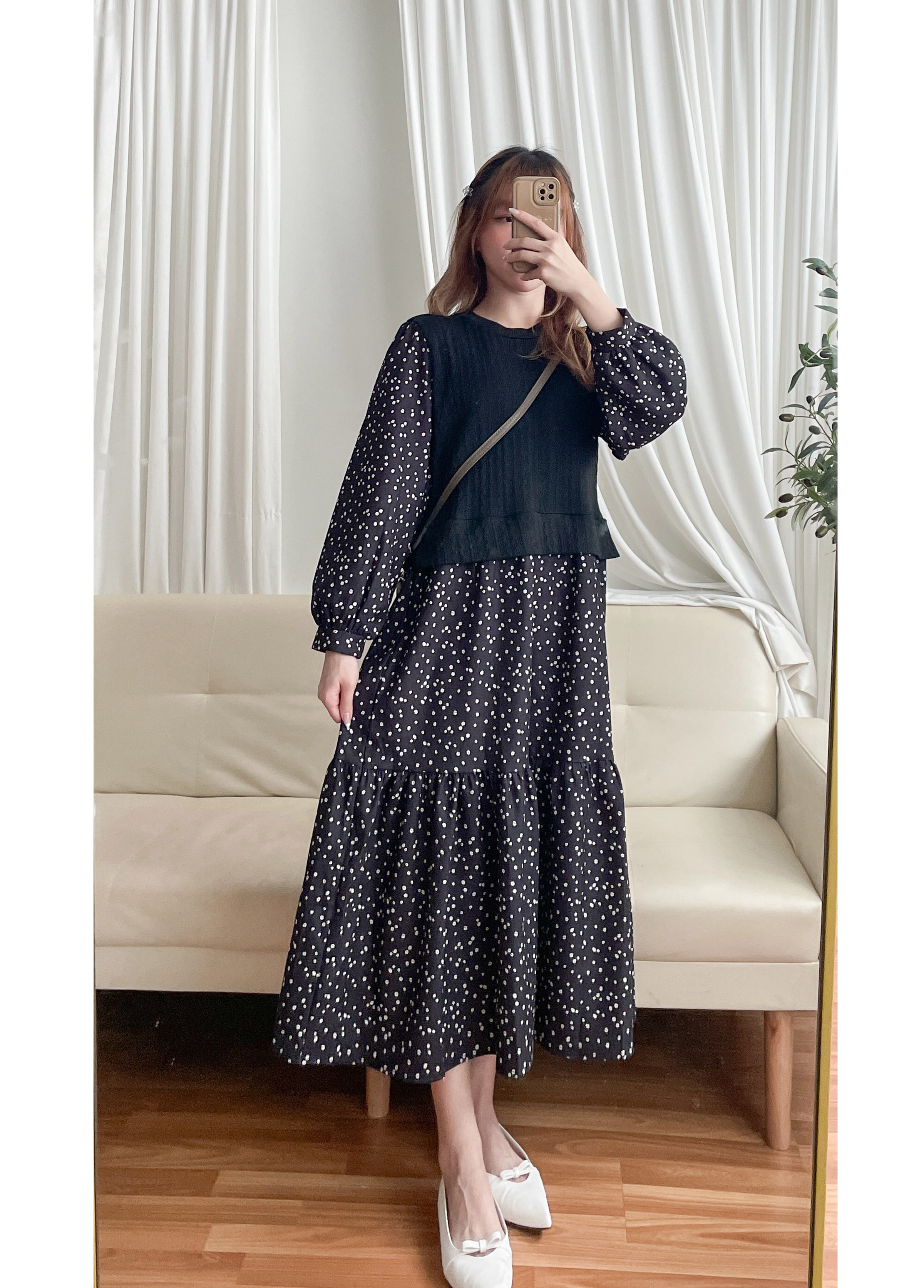 【現貨限量回歸 】Daisy Dress 拼針織背心Daisy印花傘連身裙/ DS9765