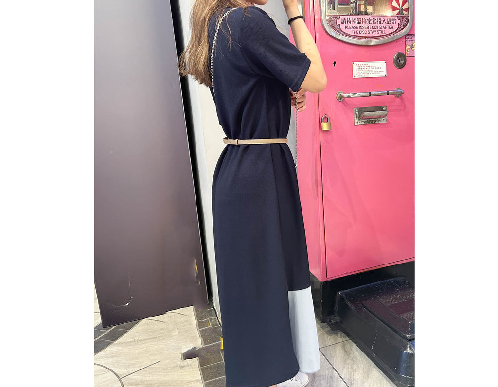 (CP超高 不經意的氣質) 拼色傘形不易皺飄逸連身裙, Dress/ DS9461