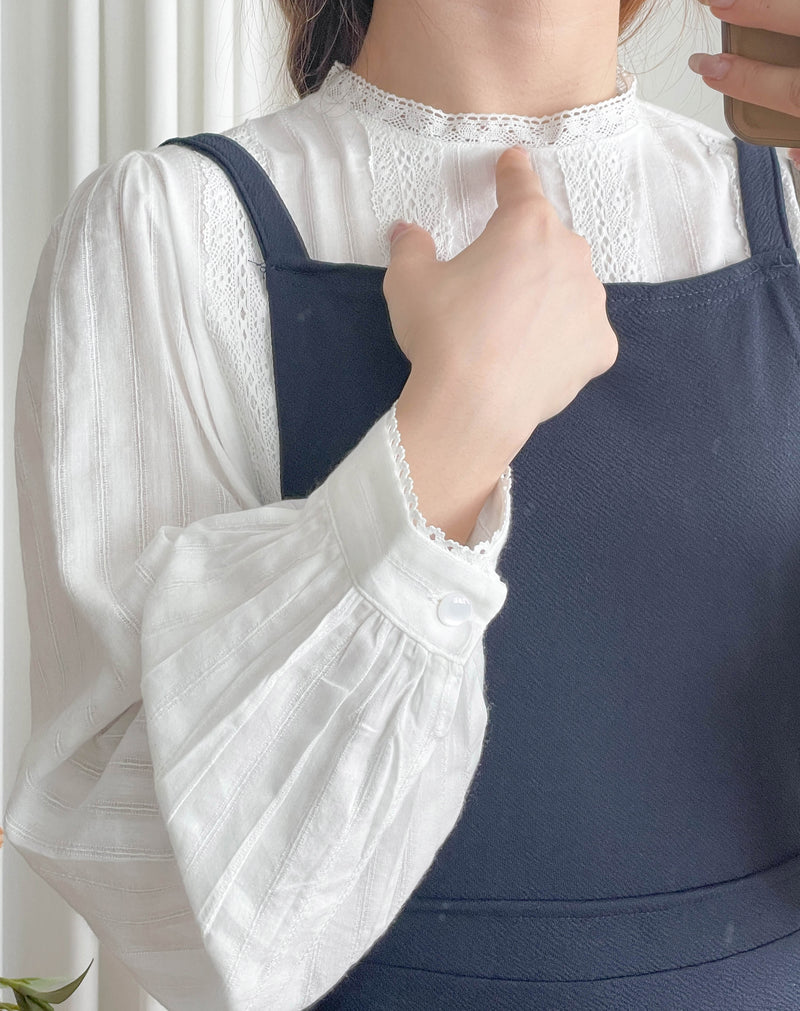 Lace Blouse 通花花邊直條紋橡筋衣尾上衣/ BU9083