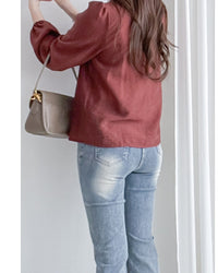 BrickRed Ruffle V Blouse 磚紅立體壓褶 V領荷葉邊襯衫/ BU9129