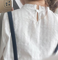 Lace Blouse 通花花邊直條紋橡筋衣尾上衣/ BU9083