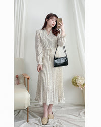 Watercolour Heart Pleated Dress 氣質水彩疊層心形V領百褶連身裙/ DS1085