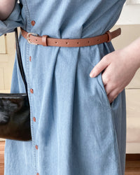 RoseGold Belt Denim Dress 玫瑰金飾扣腰帶輕復古翻領牛仔連身裙/ DS1087