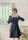 Trench 方領風衣雙排鈕雲石腰帶連身裙, Dress/ DS9333 （navy sold out)
