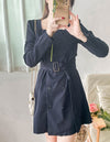 Trench 方領風衣雙排鈕雲石腰帶連身裙, Dress/ DS9333 （navy sold out)