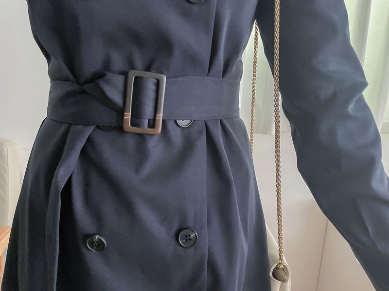 Trench 方領風衣雙排鈕雲石腰帶連身裙, Dress/ DS9333 （navy sold out)