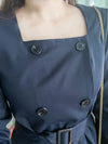 Trench 方領風衣雙排鈕雲石腰帶連身裙, Dress/ DS9333 （navy sold out)