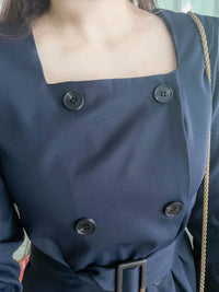 Trench 方領風衣雙排鈕雲石腰帶連身裙, Dress/ DS9333 （navy sold out)
