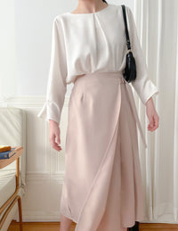 Side Pleated 側釦設計不規則半身裙, Skirt/ SK8797
