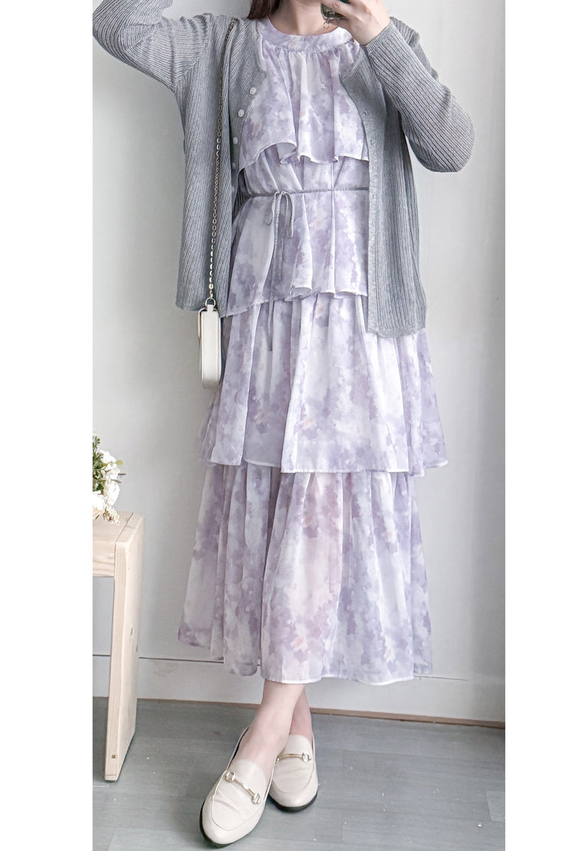Marble Cloud Dress 水彩雪紡雲朵層次連身裙/ DS9968