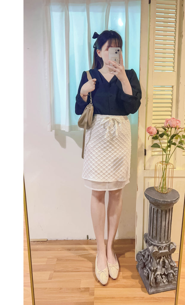 Pattern 全橡筋立體花雙層微A形裙, Skirt/ SK8803 (white sold out)
