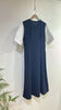 (彈性顯瘦) Navy 深藍拼雪紡袖口假修腰連身裙, Dress/ DS9475