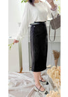 （附送腰帶) Belt Skirt 簡潔腰身偏厚棉後開叉直身裙/ SK8854