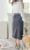（附送腰帶) Belt Skirt 簡潔腰身偏厚棉後開叉直身裙/ SK8854