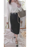（附送腰帶) Belt Skirt 簡潔腰身偏厚棉後開叉直身裙/ SK8854