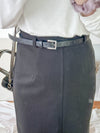 （附送腰帶) Belt Skirt 簡潔腰身偏厚棉後開叉直身裙/ SK8854