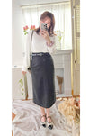 （附送腰帶) Belt Skirt 簡潔腰身偏厚棉後開叉直身裙/ SK8854