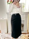（附送腰帶) Belt Skirt 簡潔腰身偏厚棉後開叉直身裙/ SK8854