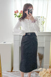 （附送腰帶) Belt Skirt 簡潔腰身偏厚棉後開叉直身裙/ SK8854