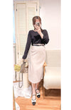 （附送腰帶) Belt Skirt 簡潔腰身偏厚棉後開叉直身裙/ SK8854