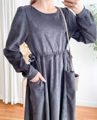 Charcoal Pocket Dress 左右修腰大口袋燈芯絨連身裙/ DS9784