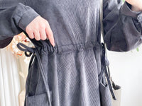 Charcoal Pocket Dress 左右修腰大口袋燈芯絨連身裙/ DS9784