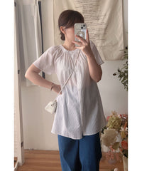 （ Hollow Stripe 木耳邊衣領通花條紋布長上衣, Top/ BU9055
