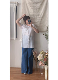（ Hollow Stripe 木耳邊衣領通花條紋布長上衣, Top/ BU9055