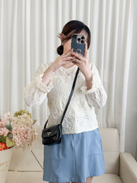 （intent x Korea 獨家款) Leaf Pattern Blouse 葉形紋理花邊手袖彈性上衣/ TP9124