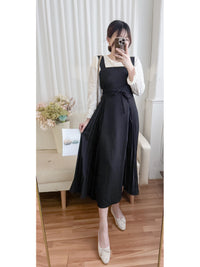 Alice Dress 彈性修身平領優雅左右百褶連身裙/ DS9837
