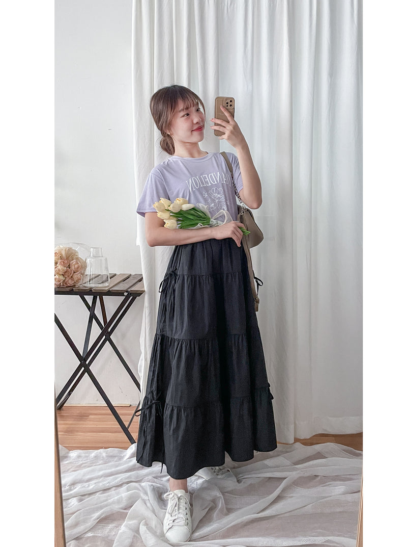Ribbon 全橡筋腰浪漫傘形蝴蝶裝飾半裙, Skirt/ SK8838 (white soldout)