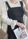 Alice Dress 彈性修身平領優雅左右百褶連身裙/ DS9837