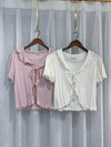 Onni, Blouse 韓系設計感翻領荷葉邊上衣/ BU9054 （cream soldout)