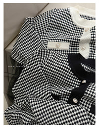 【現貨限量回歸 新增𝔹𝕝𝕒𝕔𝕜 ✨】COCO Dress 優雅千鳥格紋黑色紗裙假兩件連身裙/ DS1033