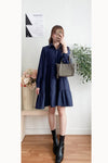 Navy Lady Doll Dress 深藍微絨寬鬆顯瘦A形連身裙/ DS9781