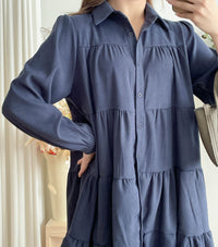 Navy Lady Doll Dress 深藍微絨寬鬆顯瘦A形連身裙/ DS9781