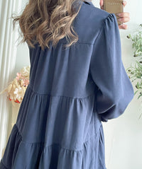 Navy Lady Doll Dress 深藍微絨寬鬆顯瘦A形連身裙/ DS9781