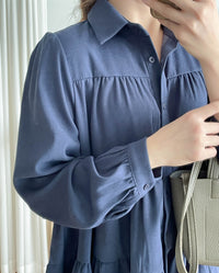 Navy Lady Doll Dress 深藍微絨寬鬆顯瘦A形連身裙/ DS9781