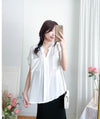 （設計感雪紡) Soft Shirt, Blouse 無領恤翻褶袖口雪紡上衣/ BU9056