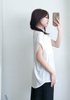 （設計感雪紡) Soft Shirt, Blouse 無領恤翻褶袖口雪紡上衣/ BU9056