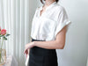 （設計感雪紡) Soft Shirt, Blouse 無領恤翻褶袖口雪紡上衣/ BU9056