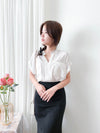 （設計感雪紡) Soft Shirt, Blouse 無領恤翻褶袖口雪紡上衣/ BU9056