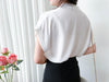 （設計感雪紡) Soft Shirt, Blouse 無領恤翻褶袖口雪紡上衣/ BU9056