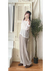 ( 獨特花邊褲腳) Beige 杏色花邊褲腳防皺闊腳褲, Pants/ PT8412