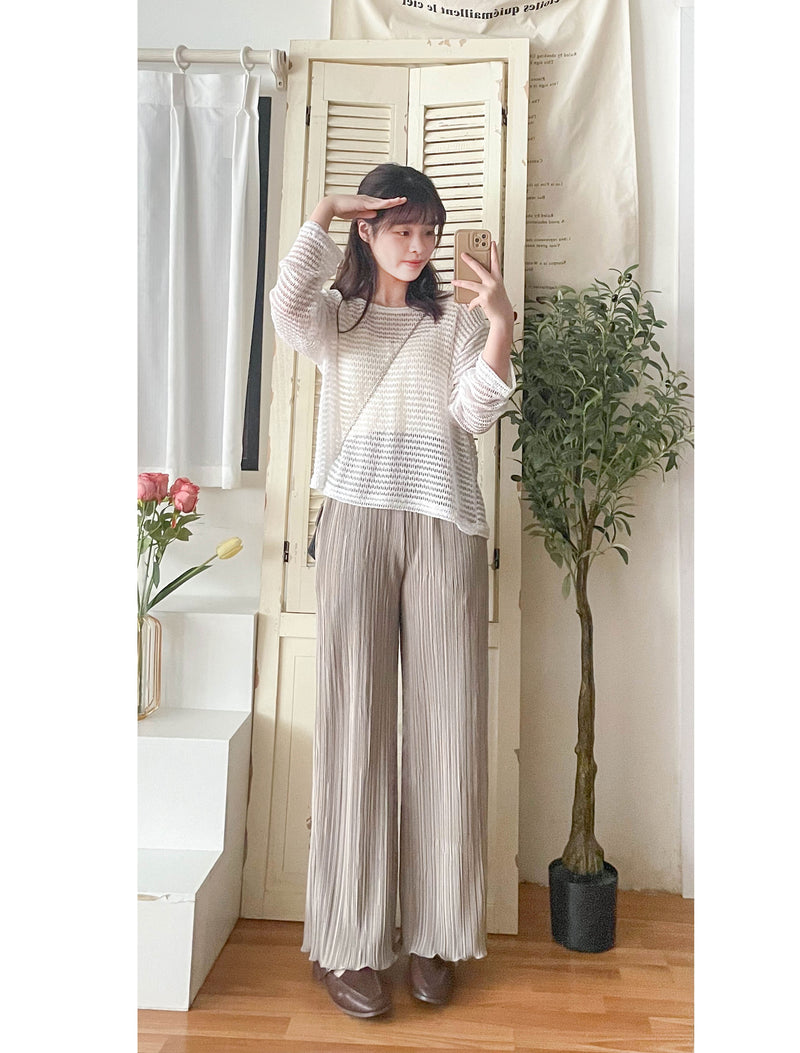 ( 獨特花邊褲腳) Beige 杏色花邊褲腳防皺闊腳褲, Pants/ PT8412