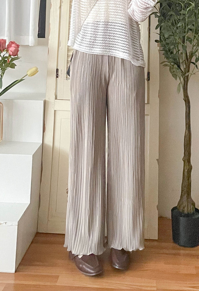 ( 獨特花邊褲腳) Beige 杏色花邊褲腳防皺闊腳褲, Pants/ PT8412