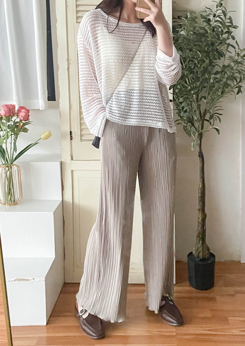 ( 獨特花邊褲腳) Beige 杏色花邊褲腳防皺闊腳褲, Pants/ PT8412