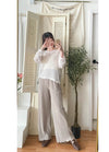 ( 獨特花邊褲腳) Beige 杏色花邊褲腳防皺闊腳褲, Pants/ PT8412
